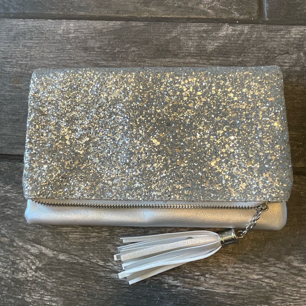 NWT Silver Glitter Clutch Bag